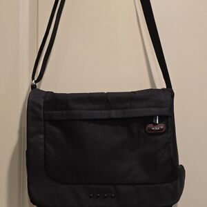 Tumi Black Nylon Messenger Bag with Red Accent